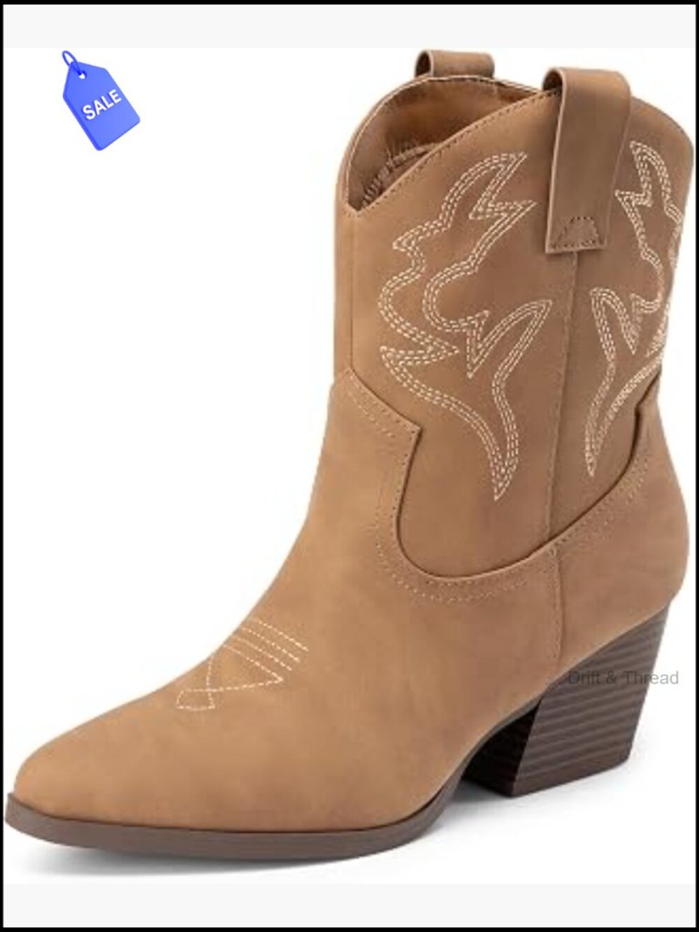 Cowgirl Boots Embroidered Stitched Low Chunky Heel Ankle Booties Western Style